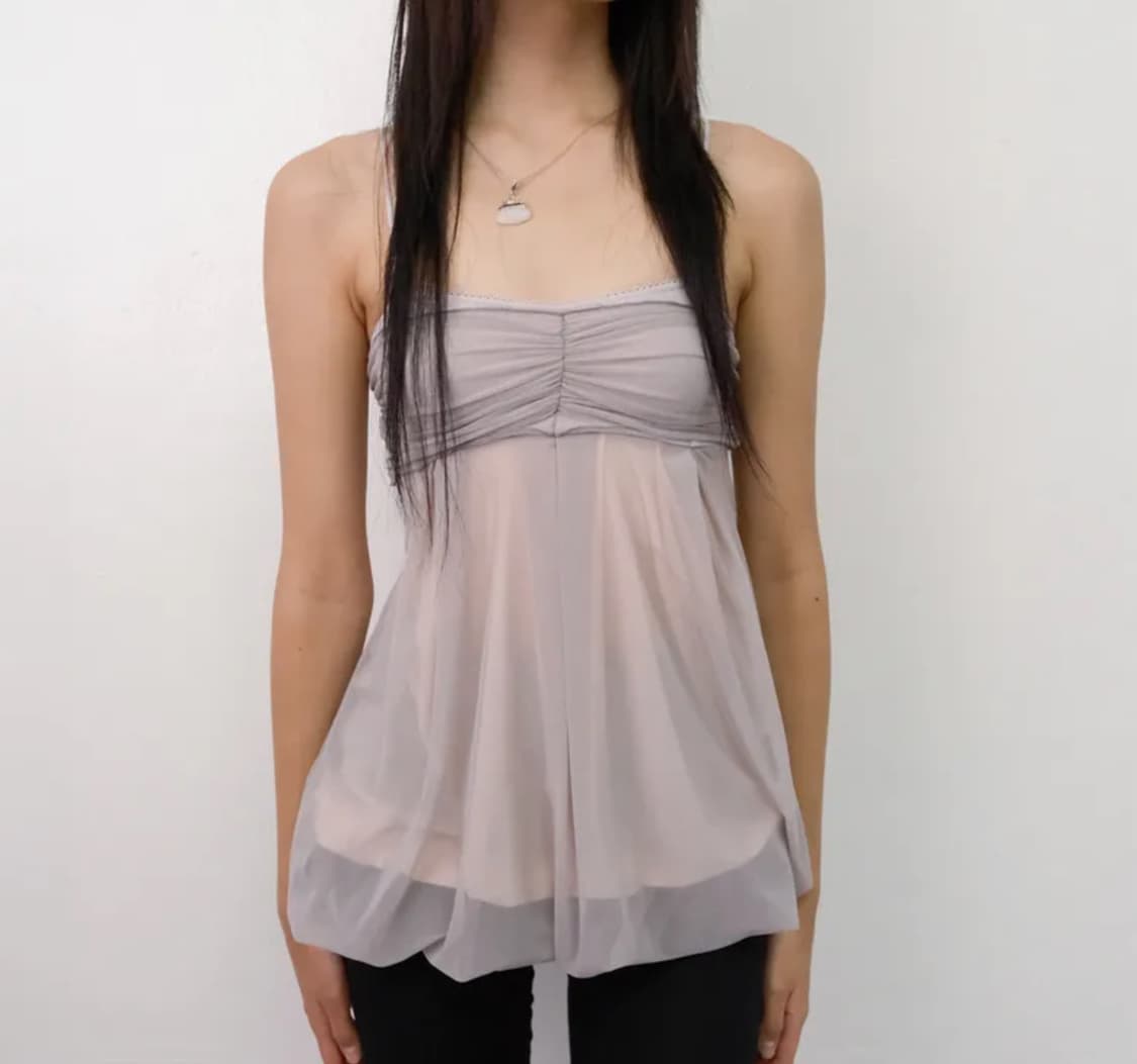 루즈슬립오버 메쉬 플러프 미니 탑 라일락 블러쉬 상품이미지1