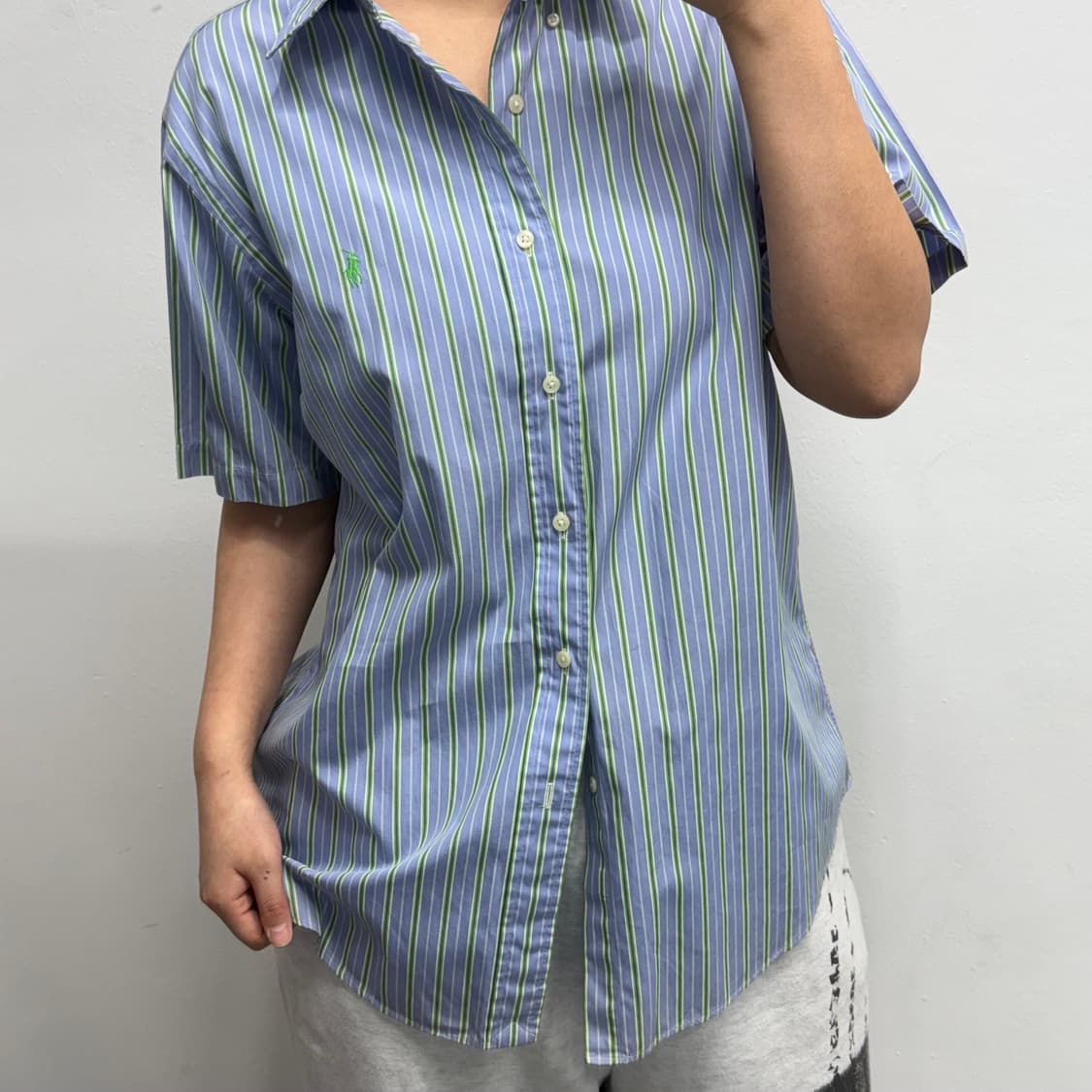 [L] 랄프로렌 커스텀핏 그린블루 스트라이프 반팔셔츠 상품이미지2