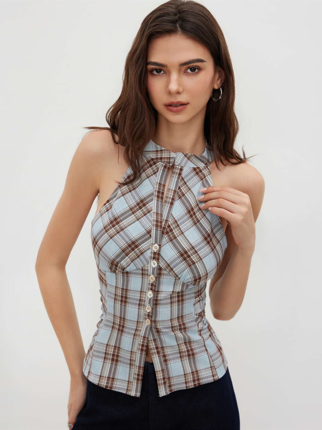 샵사이다 checked halter tank top 상품이미지3