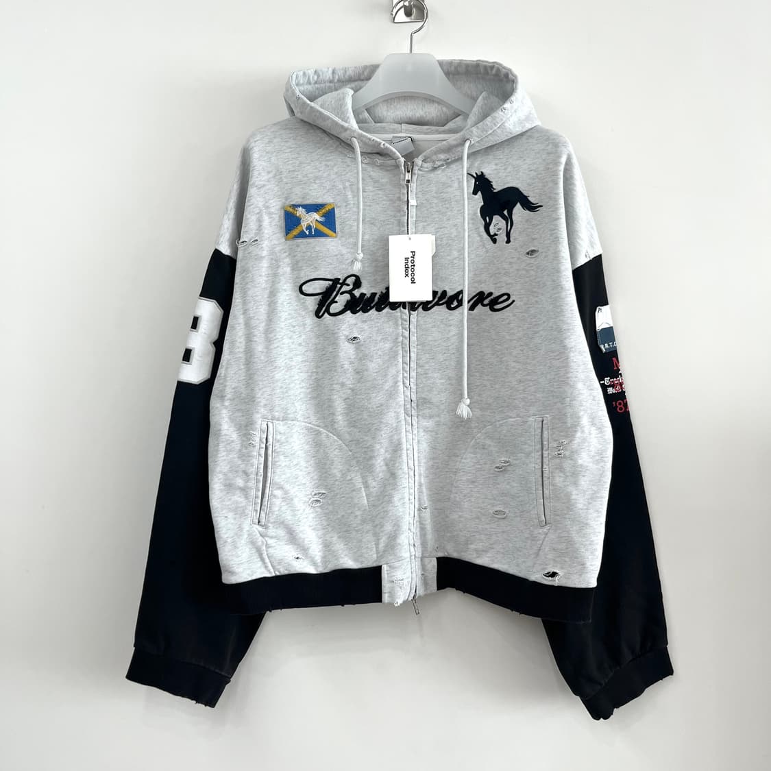 (새상품) 프로토콜 인덱스 버티보어 화이트 멜란지 후드집업 상품이미지2