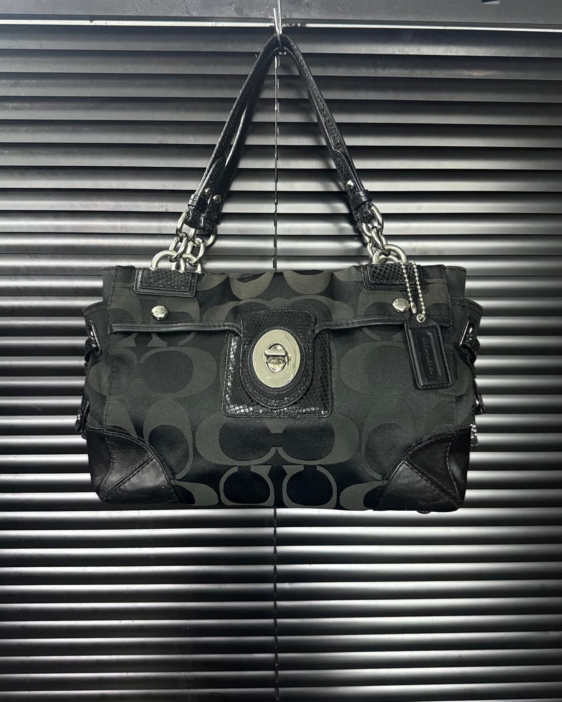 코치 뱀피 파이톤 체인 버클 가죽 캔버스 숄더백 락시크 고스 펑크 갸루 상품이미지3