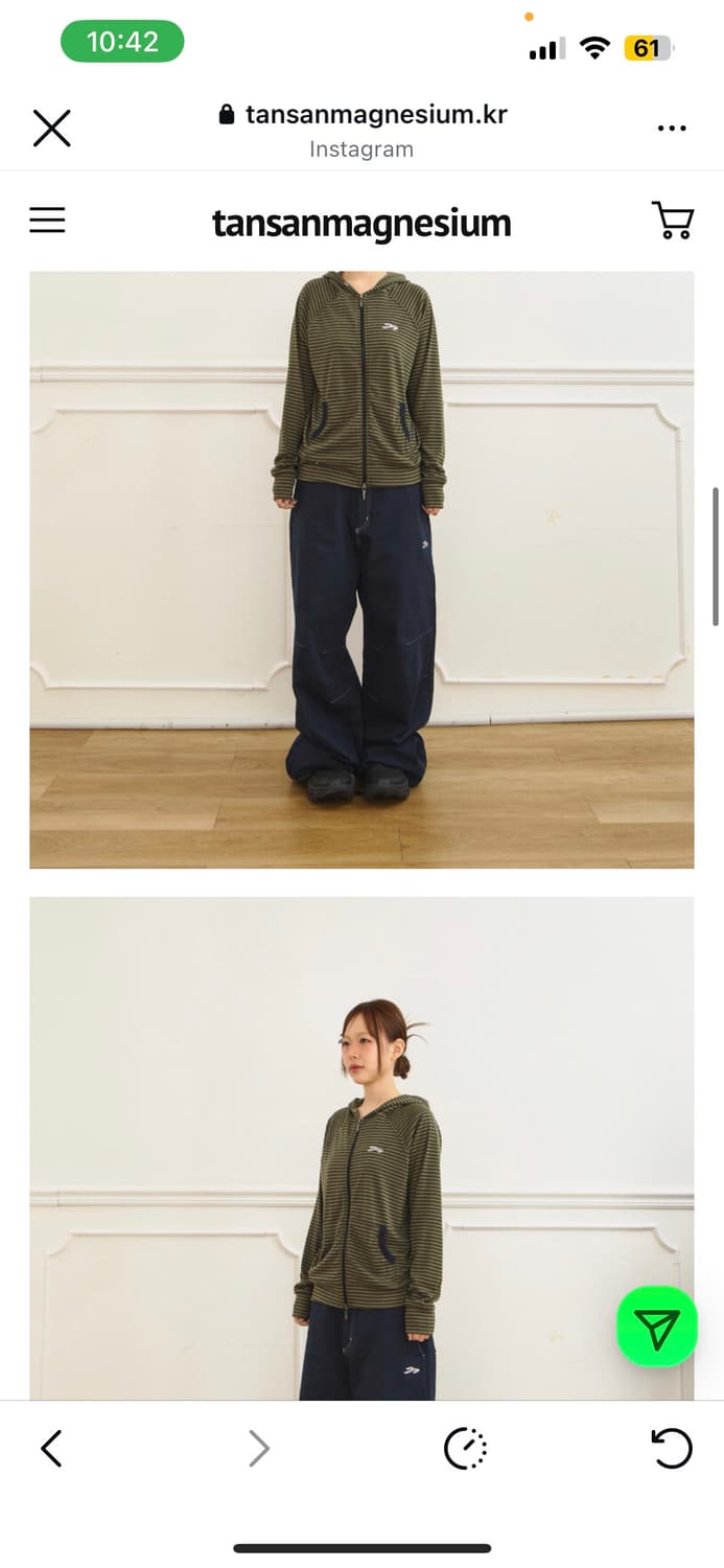 주영X탄산 스몰 로고 후드집업 스트라이프 카키 상품이미지2