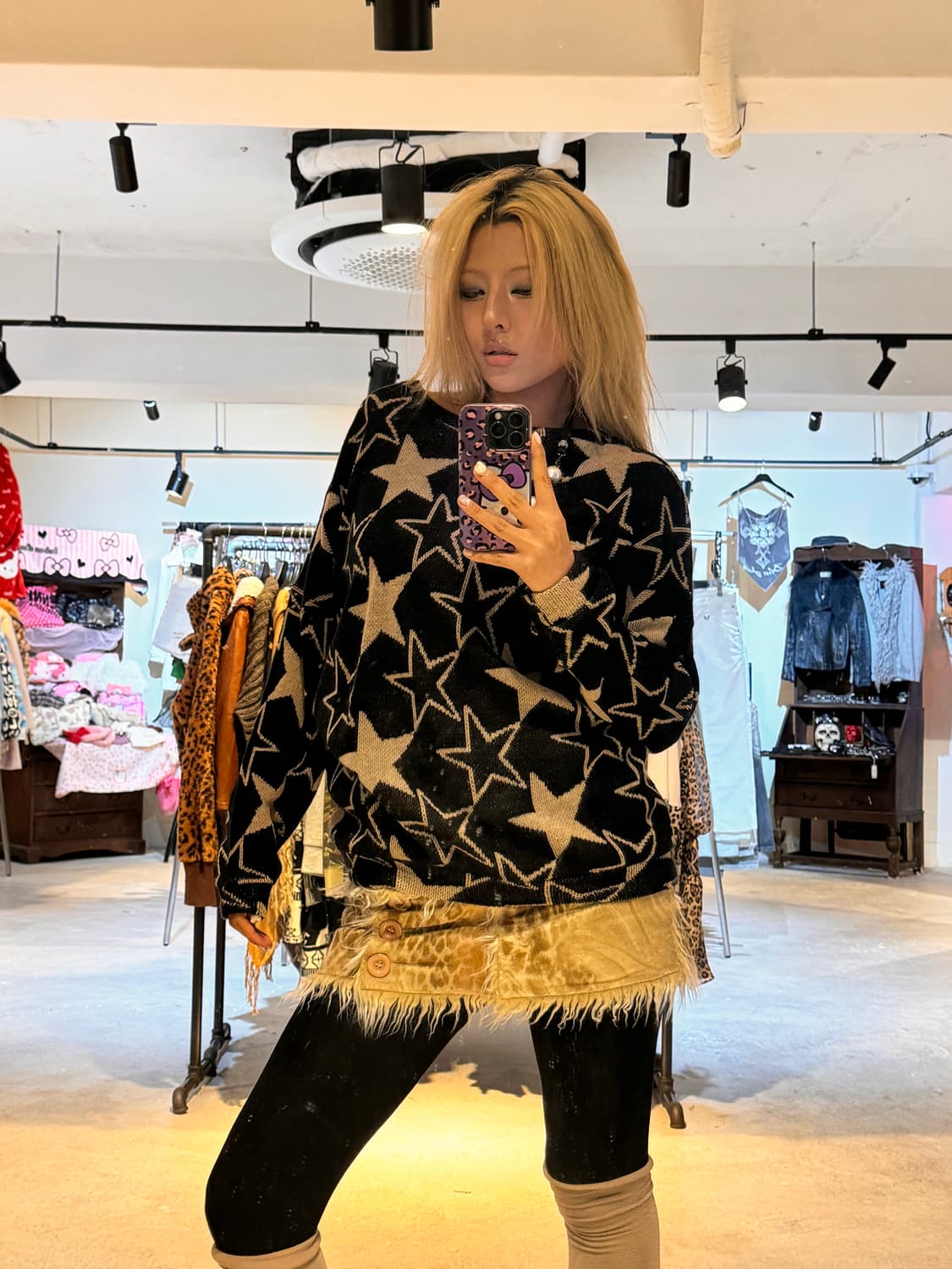 별 패턴 루즈 니트 상품이미지2