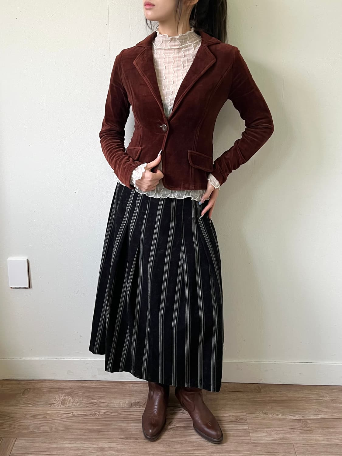 Cornflake 벨벳 원버튼 자켓 상품이미지5