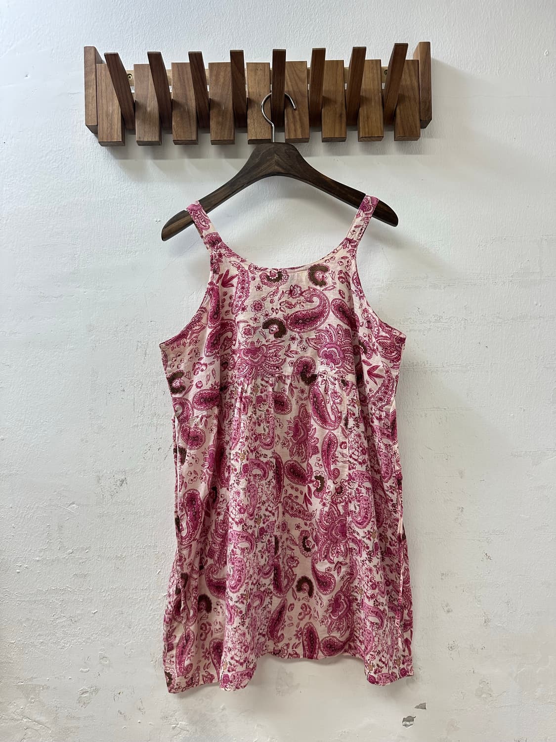 일본빈티지 핑크 페이즐리 패턴 얇은 코튼 슬리브리스 탑 상품이미지4