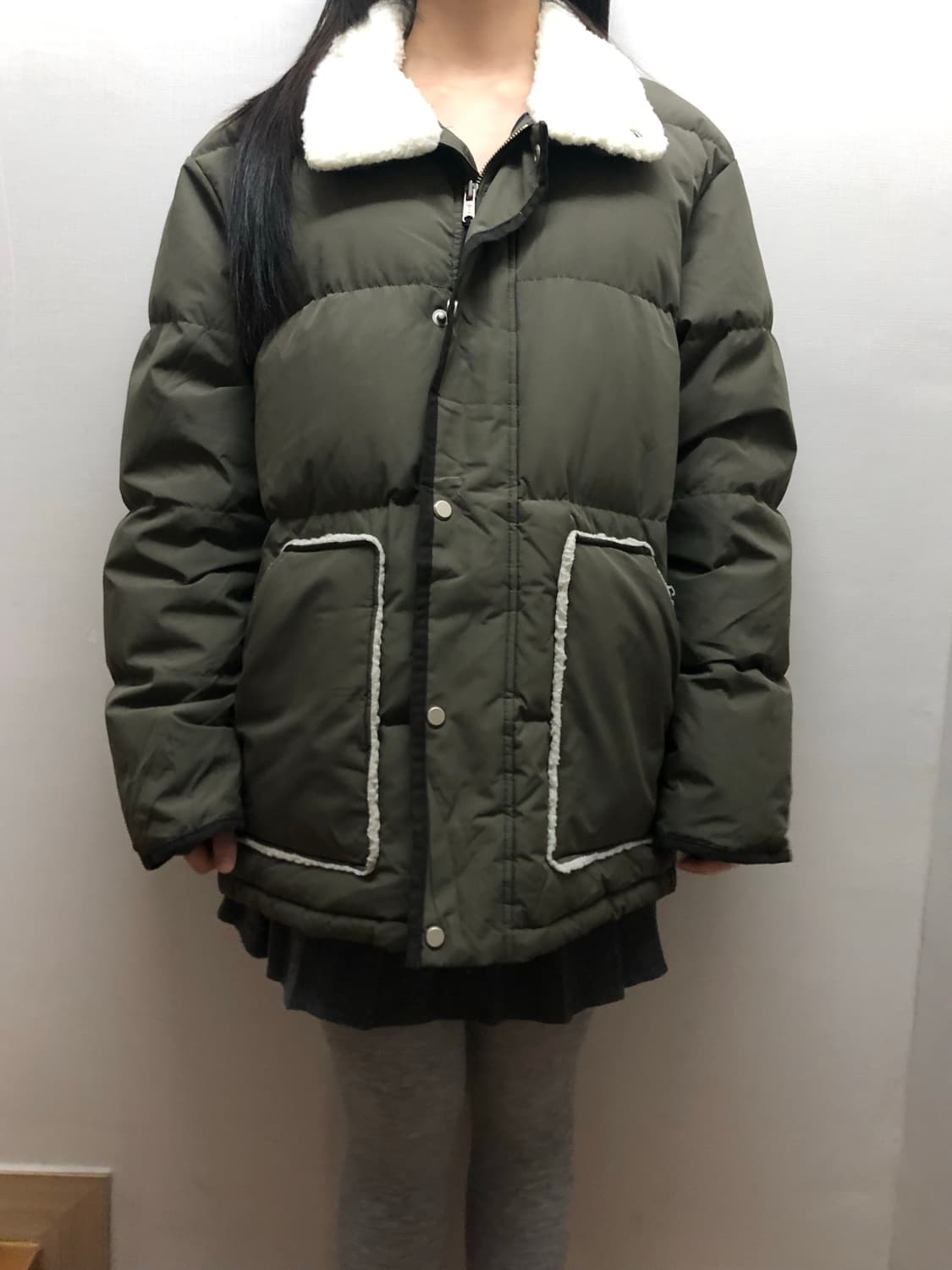 빈티지 카키 퍼 디테일 점퍼 상품이미지5