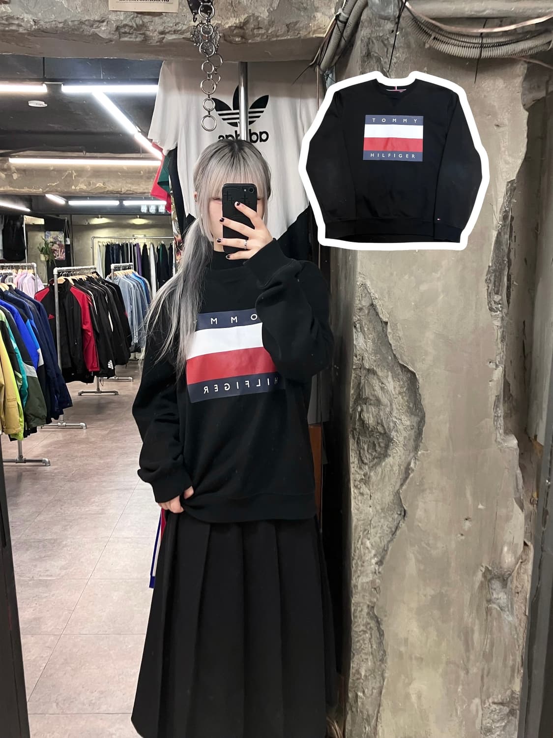 타미힐피거 프린팅 맨투맨 블랙 XL  #csz2714 상품이미지1