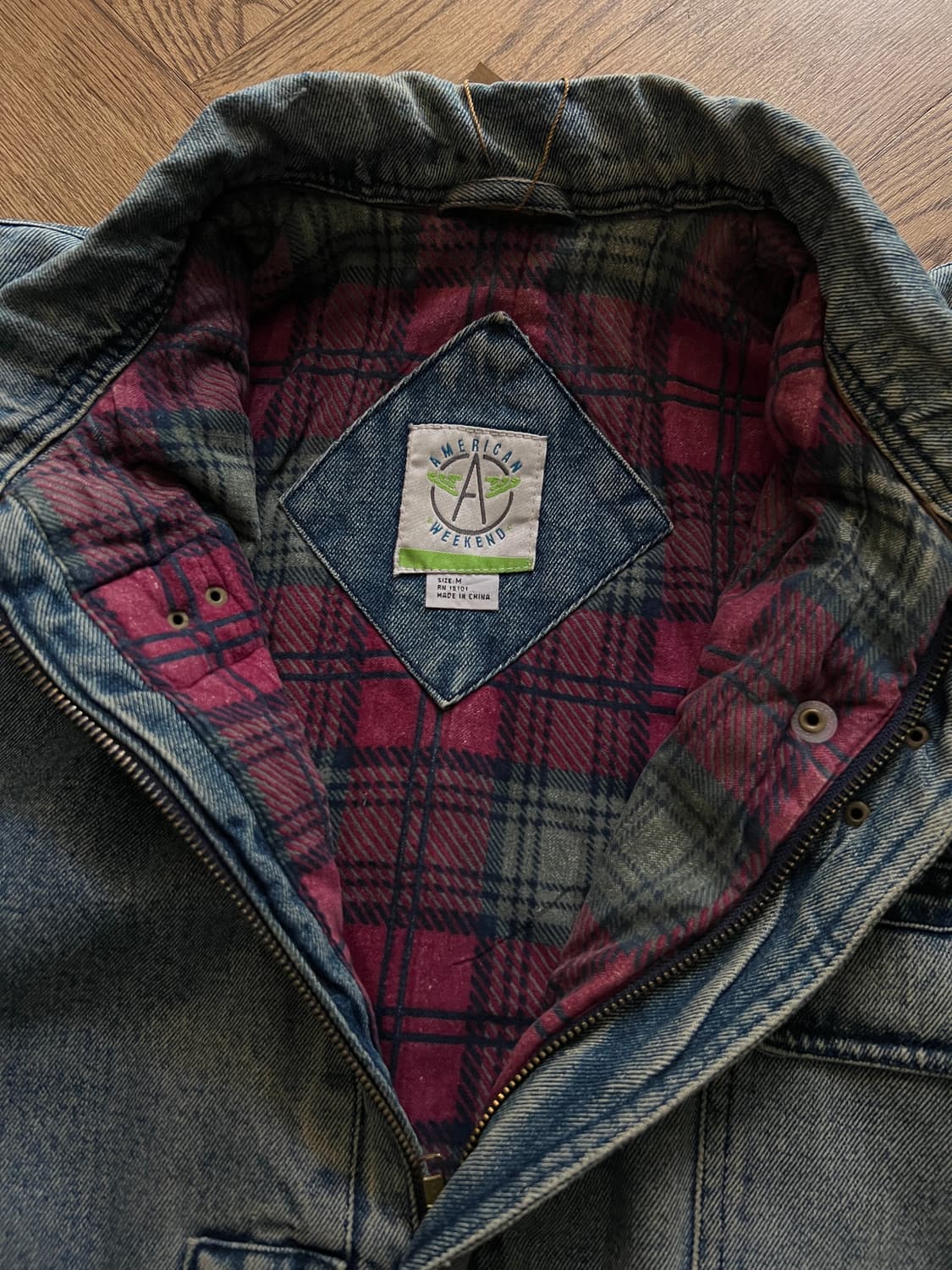 [M]USA 빈티지 체크 라이닝 파이어맨 후크 데님 초어 자켓 상품이미지4