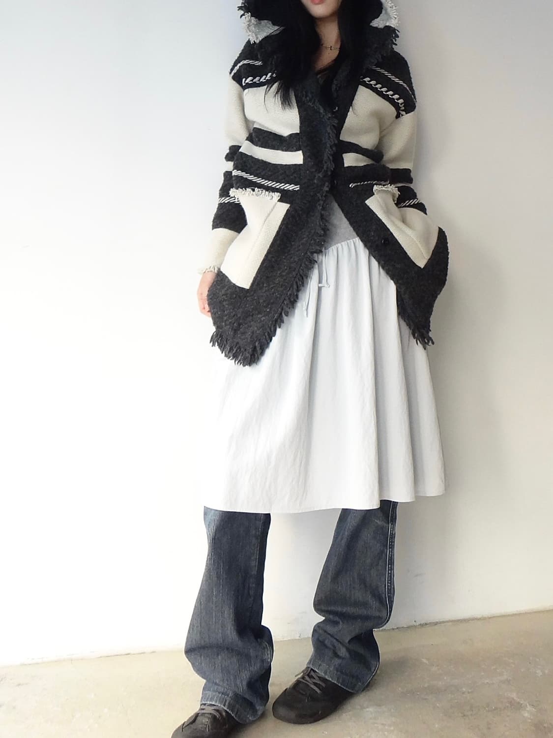 Indian tassel hoody coat / ivory & grey 상품이미지6