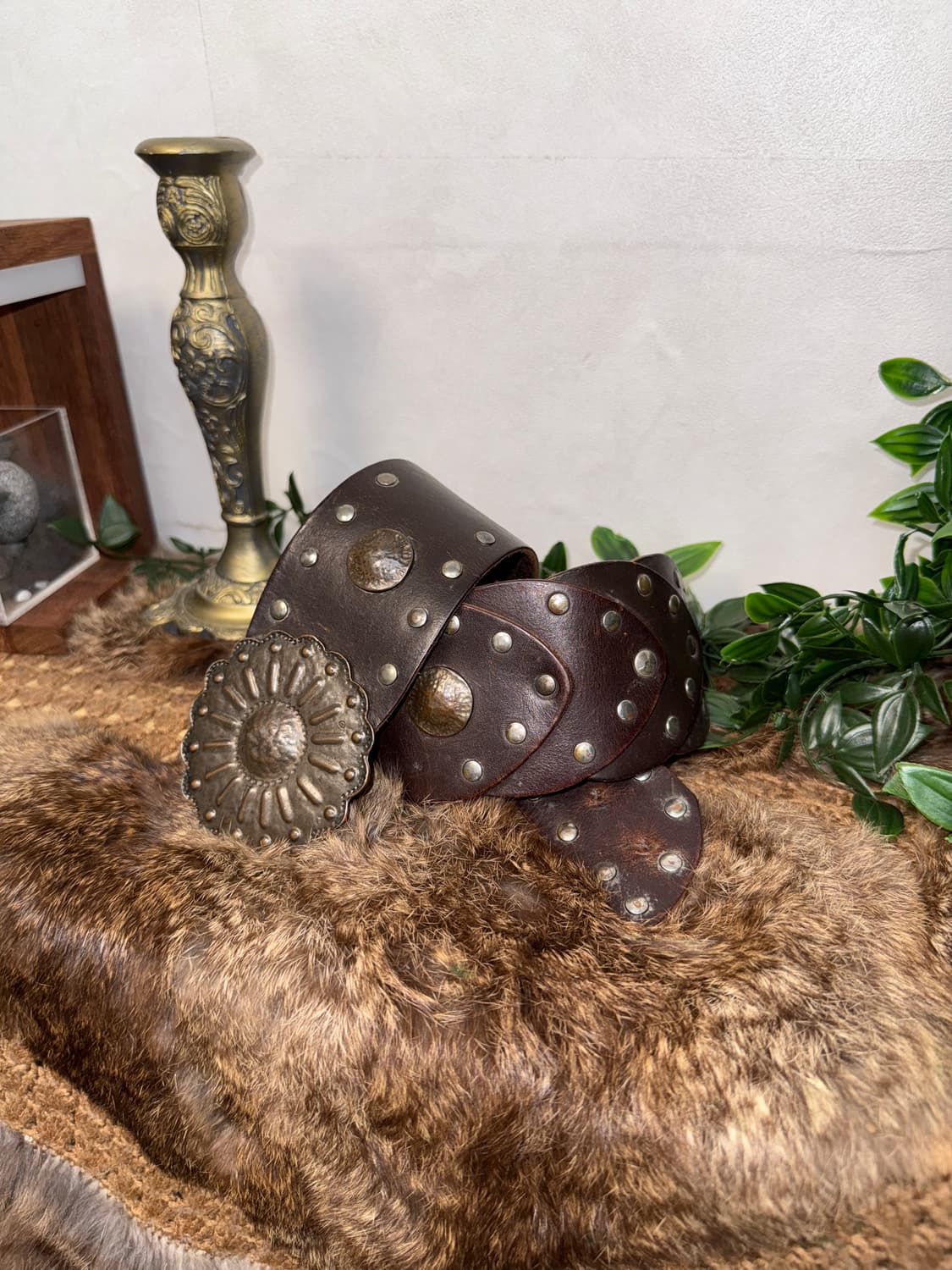 Dark brown bold flower buckle belt  상품이미지2