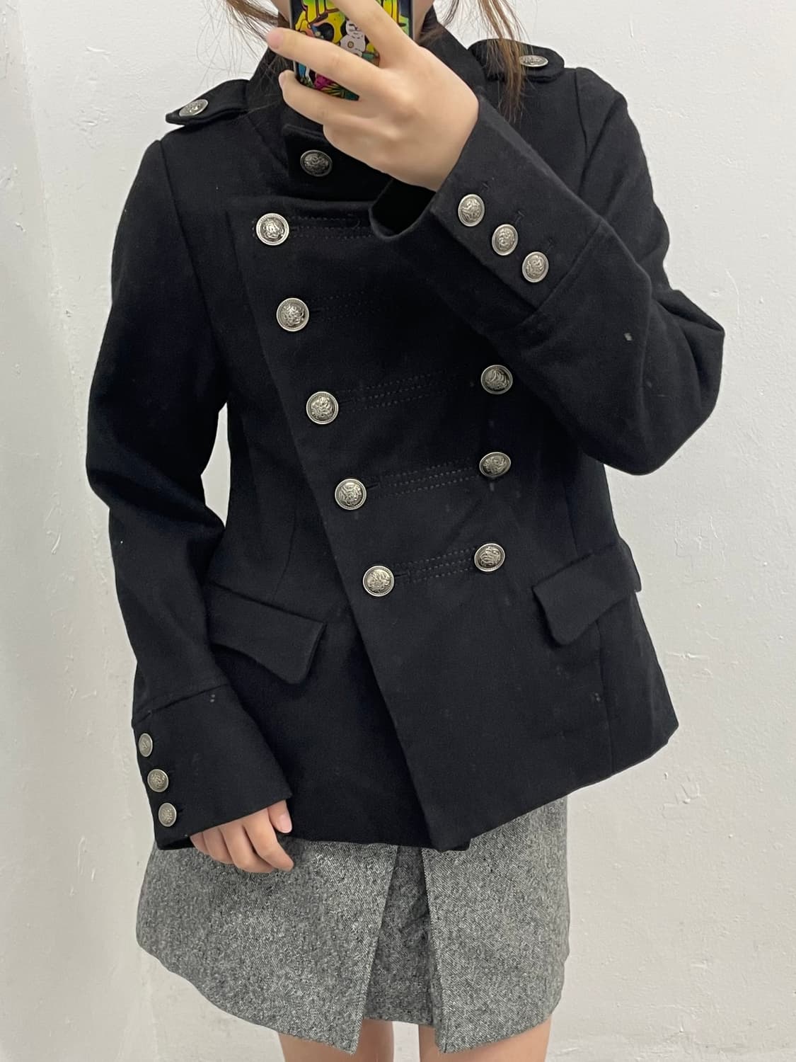 락시크 나폴레옹 블랙 버튼 하프 코트 상품이미지8