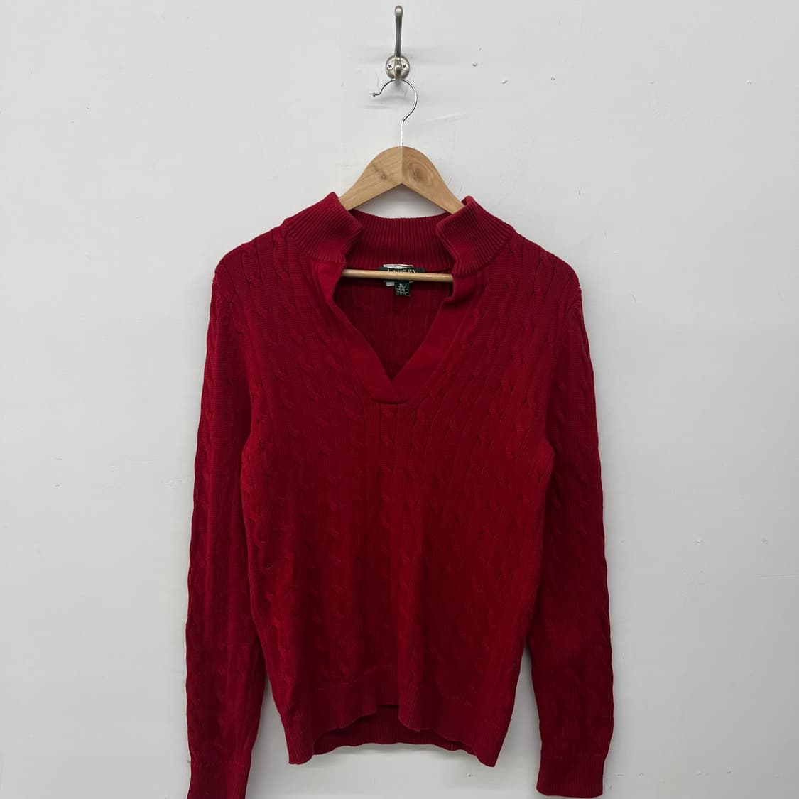 폴로 랄프로렌 브이넥 케이블 니트 여 L 상품이미지1