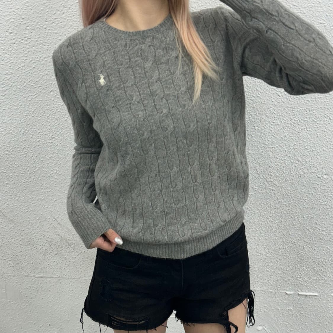  폴로 랄프로렌 화이트포니 그레이 꽈배기 니트 L 상품이미지1