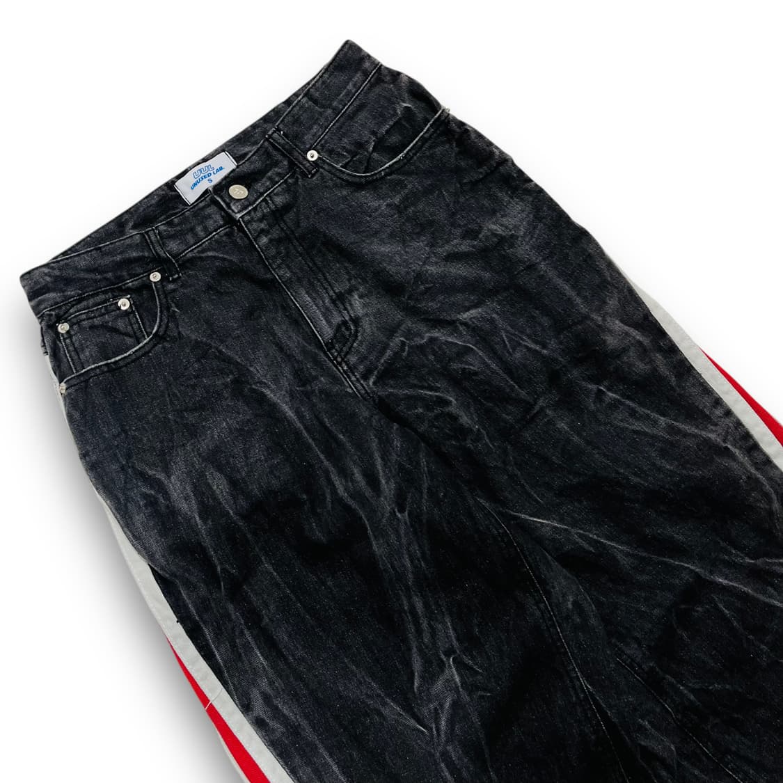 UUL 사이드 레드 트랙 와이드 흑청 데님팬츠 상품이미지4
