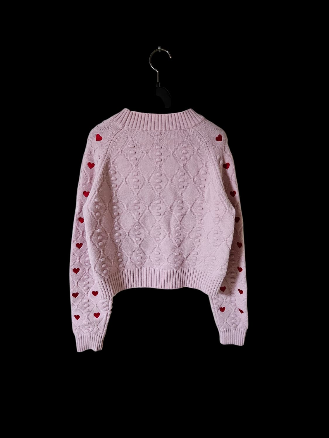 레드 하트 자수/ 미착용 /핑크 크롭 니트 스웨터 F /상태좋음 상품이미지10