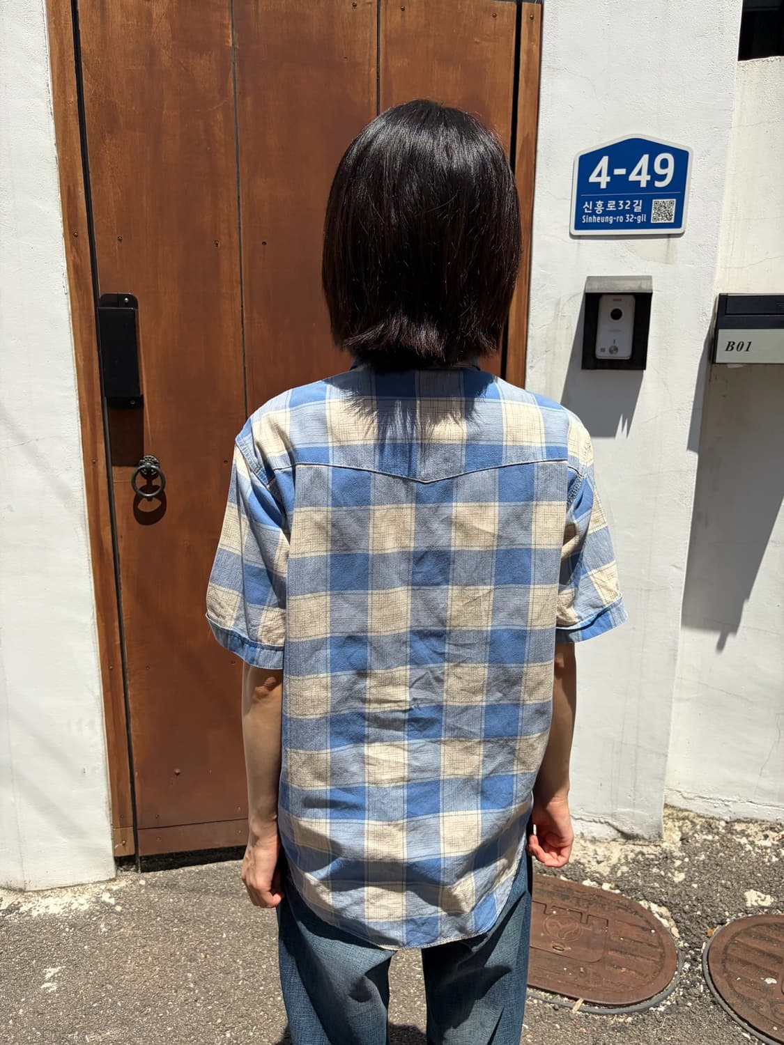 Levi's 웨스턴 스카이 블루 체크 반팔 셔츠 L 상품이미지3
