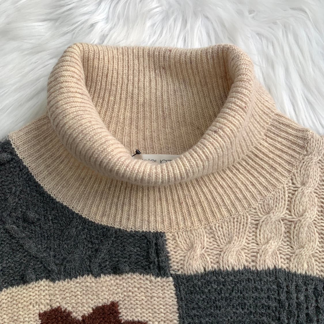 빈티지 bleuazur 패치워크 멀티 패턴 폴라 니트 1767 상품이미지3