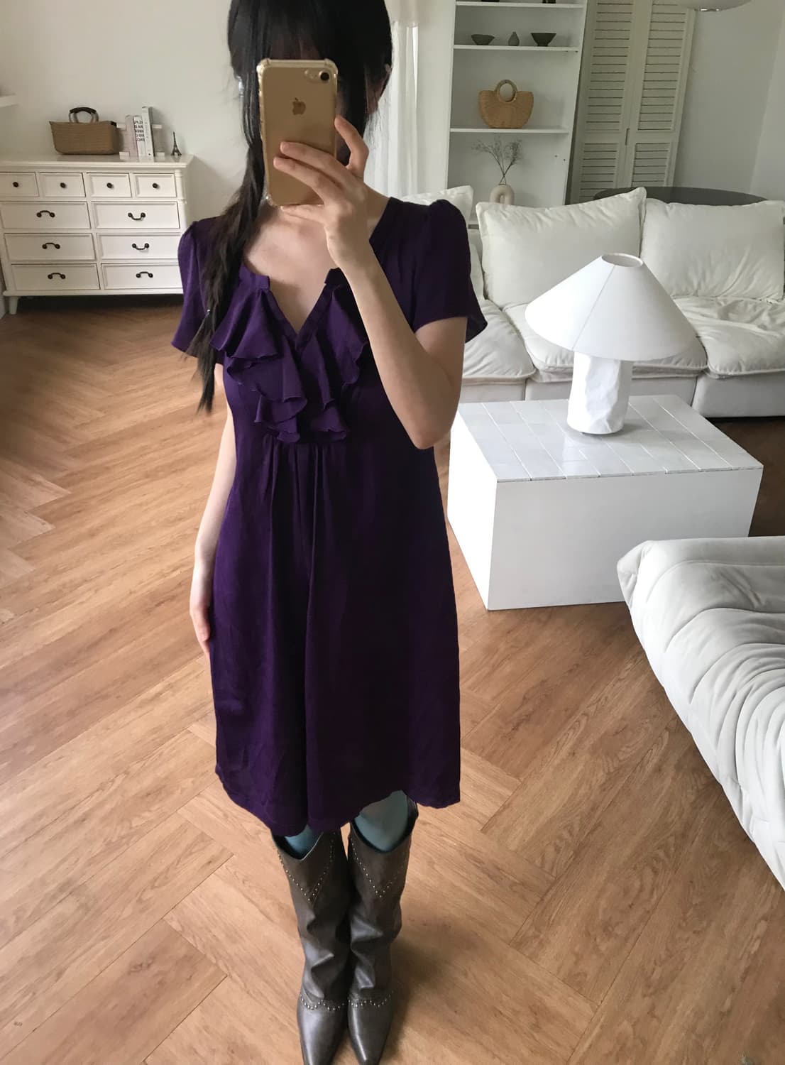 vintage purple ruffle one-piece 상품이미지2