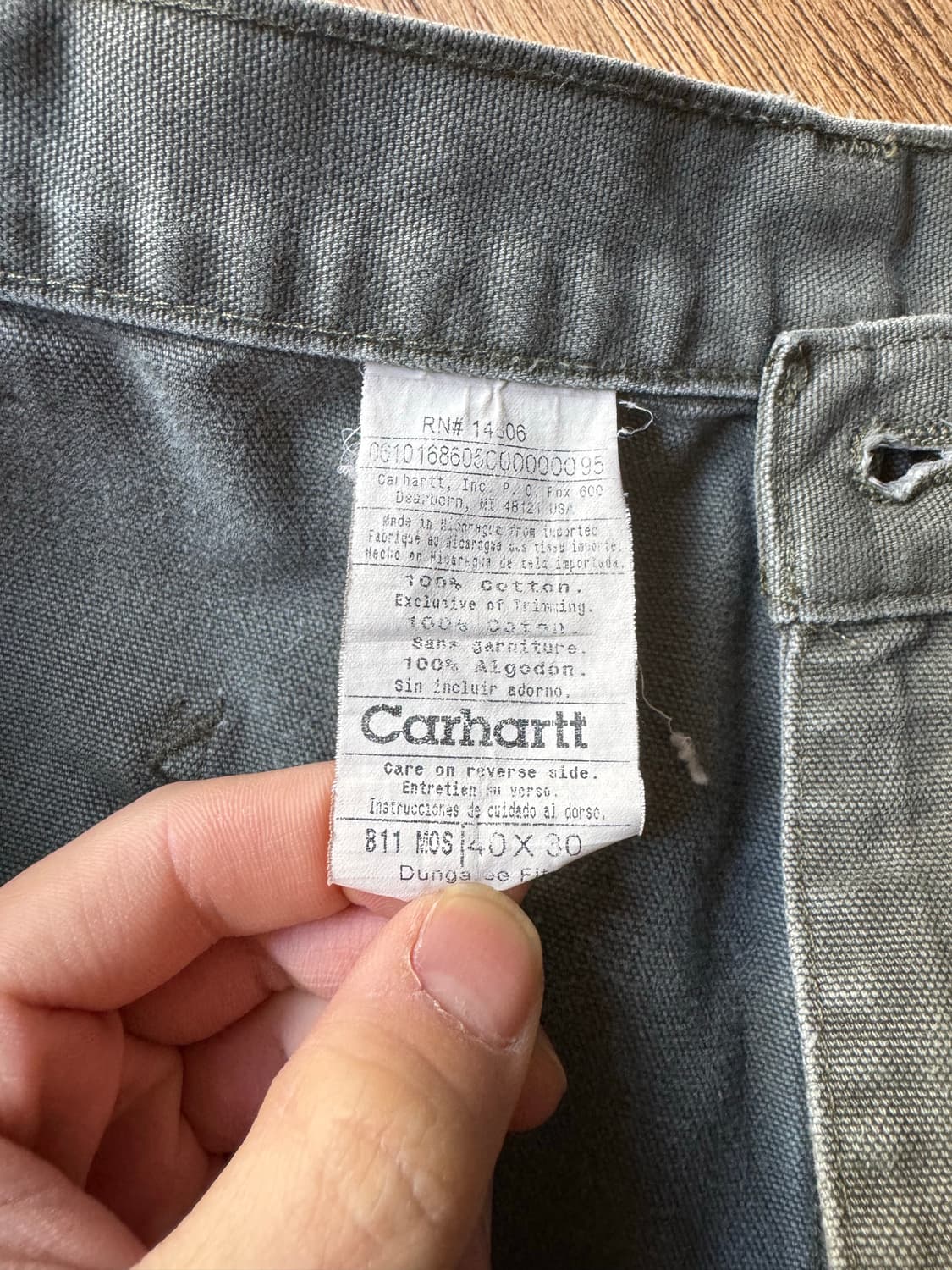 [40]칼하트 USA 더티워싱 모스그린 싱글니 카펜터 워크 팬츠 상품이미지7