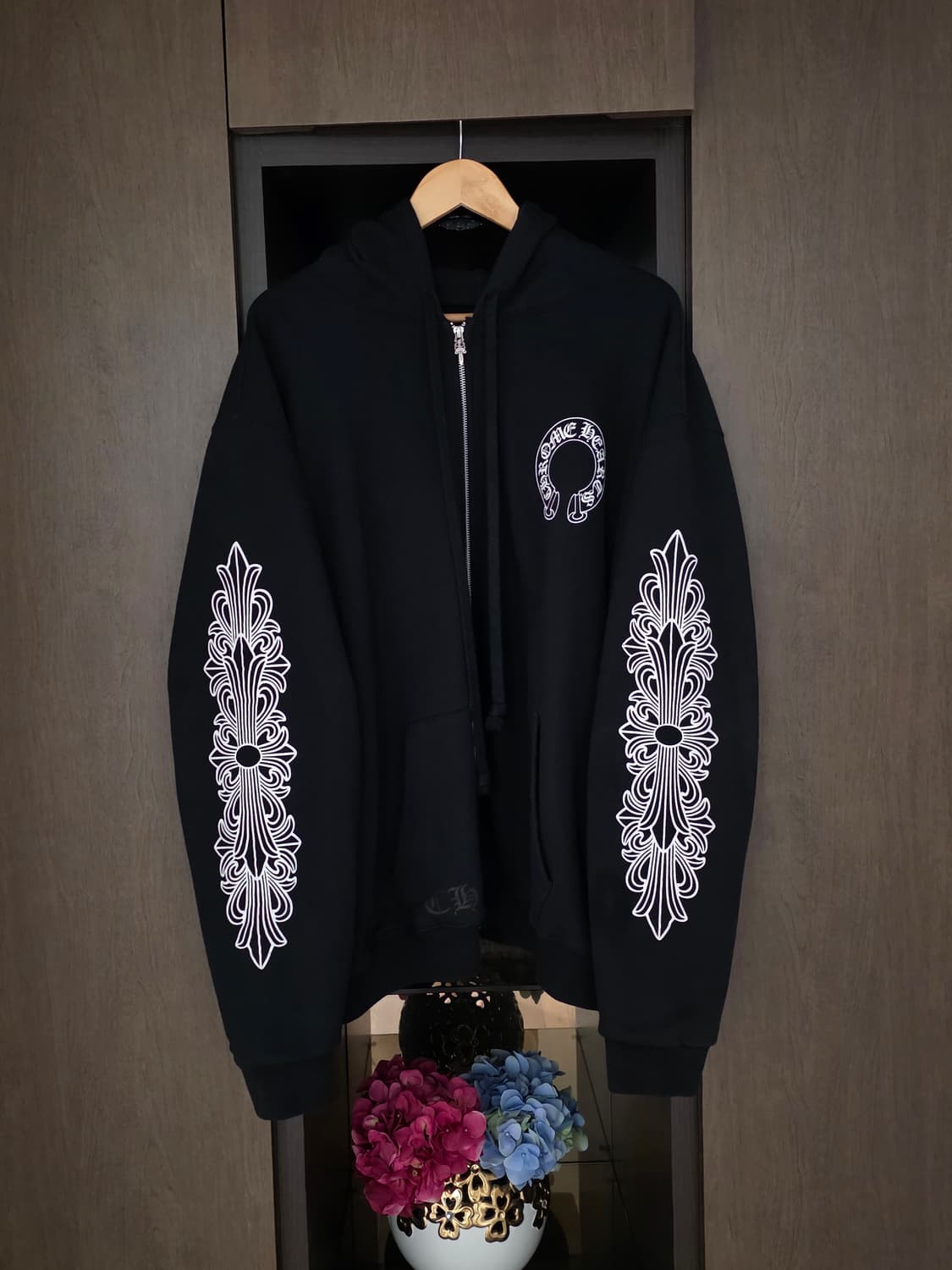 [XXL] 크롬하츠 홀스슈 플로랄 후드집업 헤비웨이트 블랙 상품이미지1