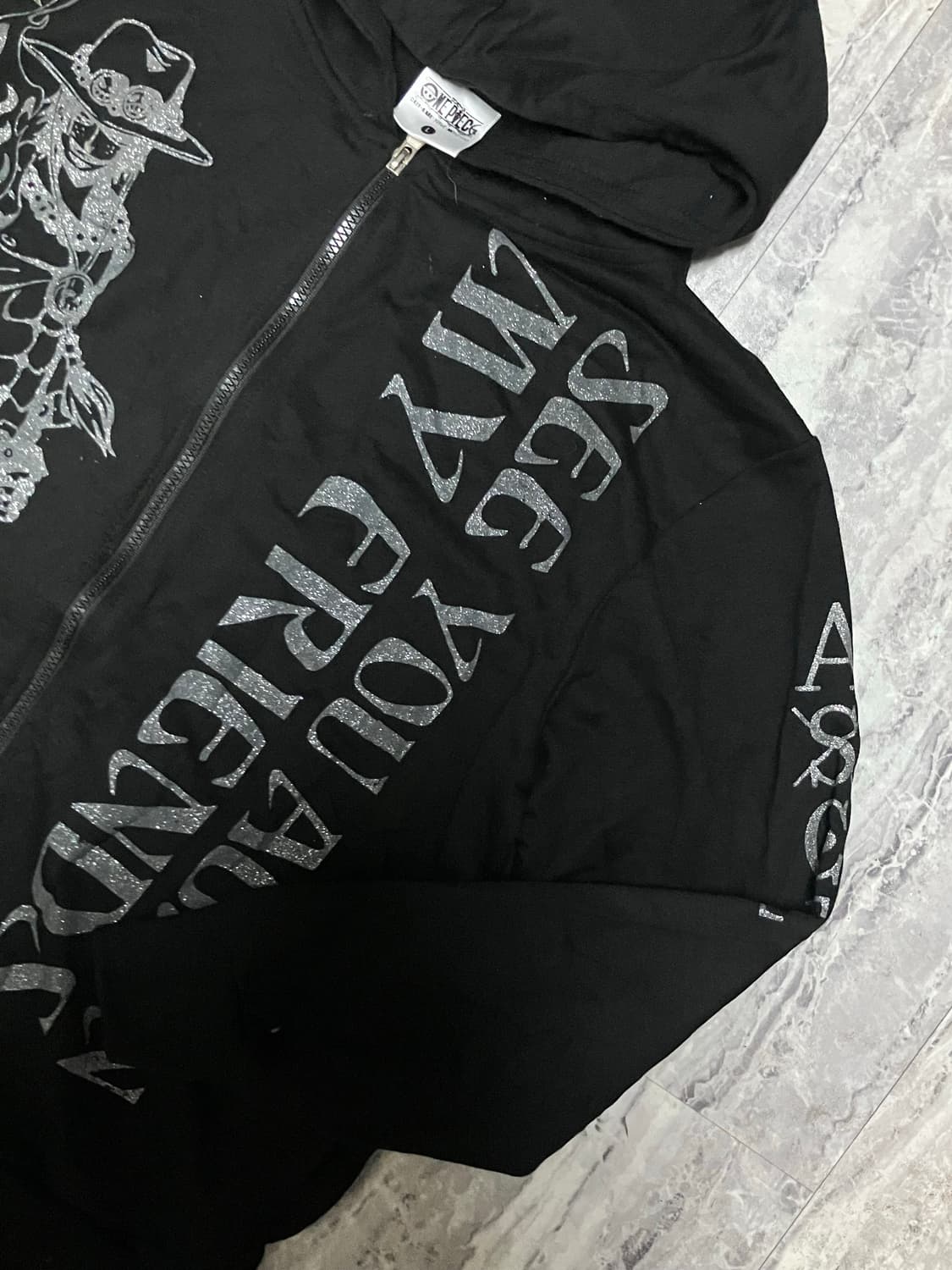 일본빈티지 원피스 조로 오리엔탈락펑크 스트릿y2k 레터링 후드집업 상품이미지3