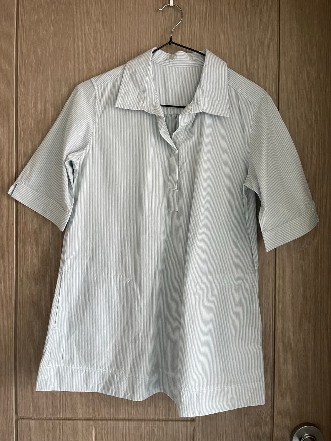 모리걸 하구미 블루 스트라이프 롱셔츠 상품이미지2