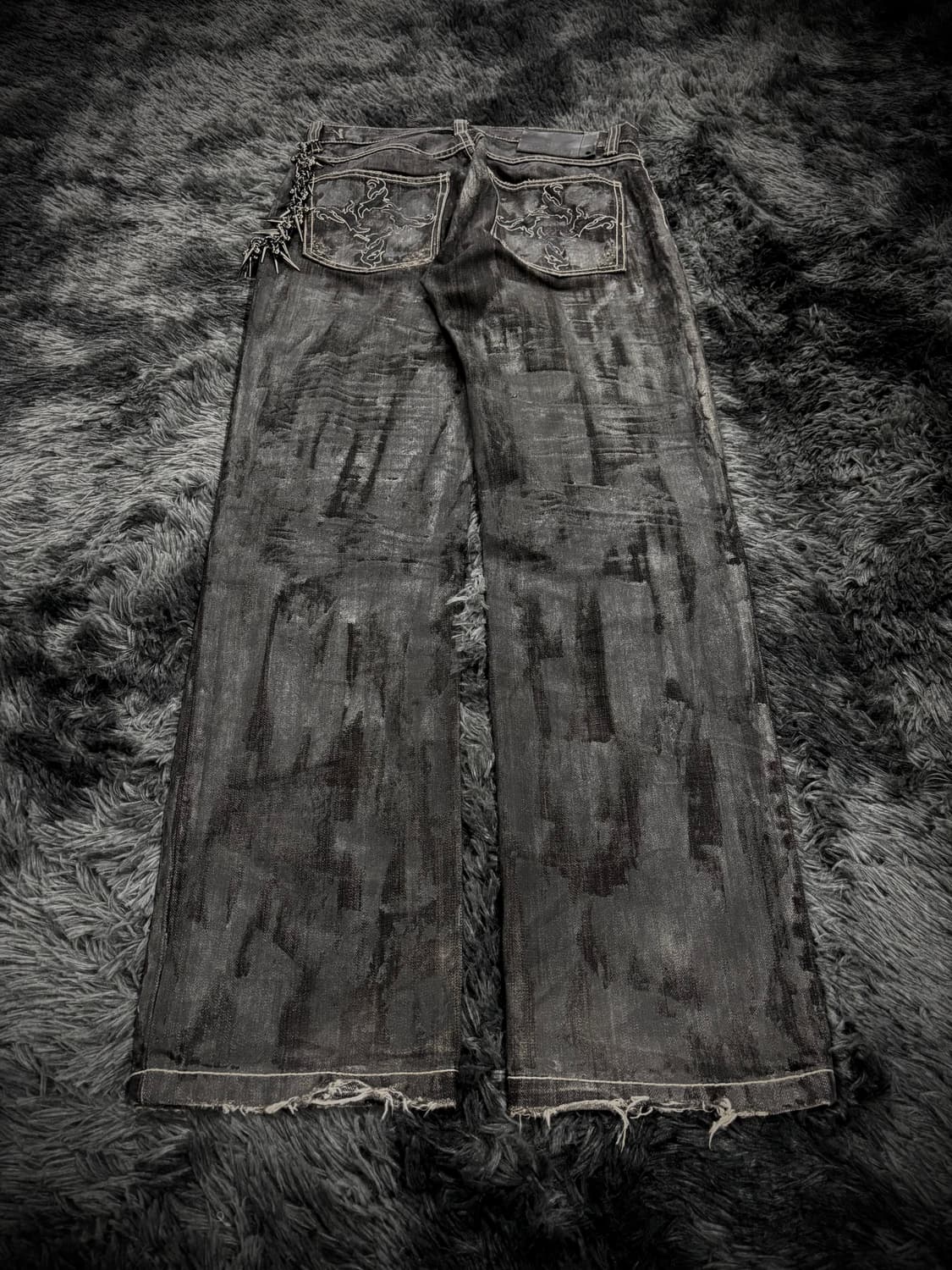 블랙 그런지 워싱 와이드 데님팬츠 상품이미지2