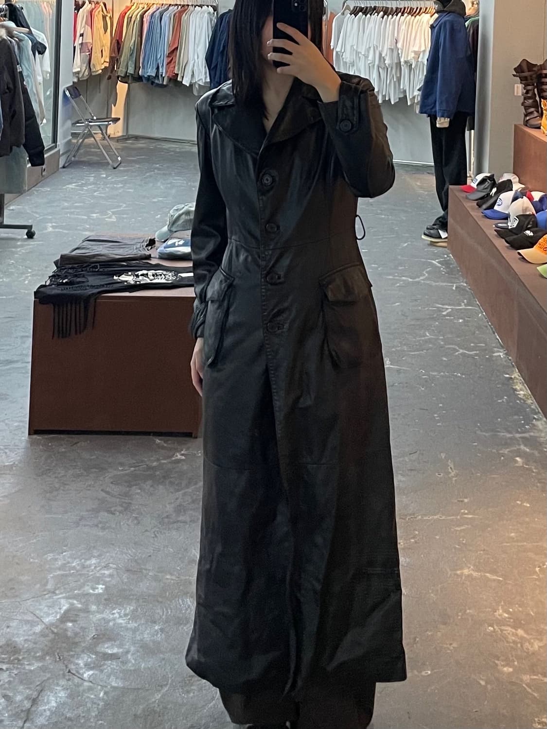 빈티지 블랙 가죽 트렌치코트 H1121 상품이미지1