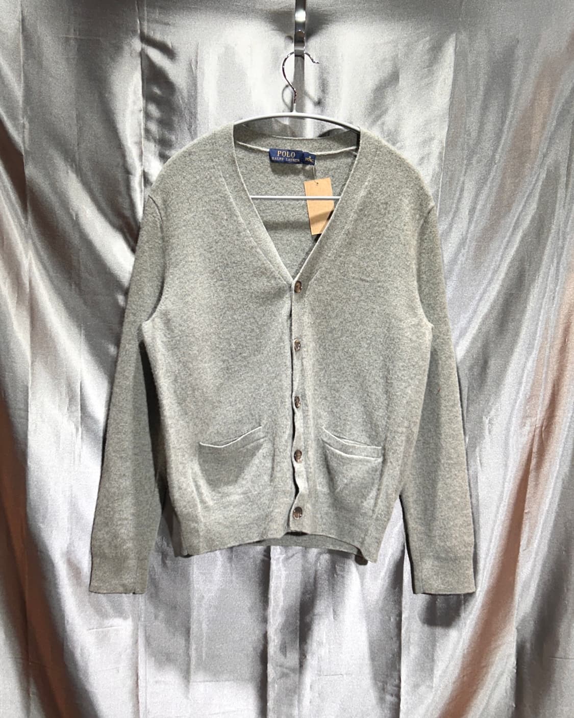 M 폴로랄프로렌 레더패치 그레이 울 가디건 상품이미지2