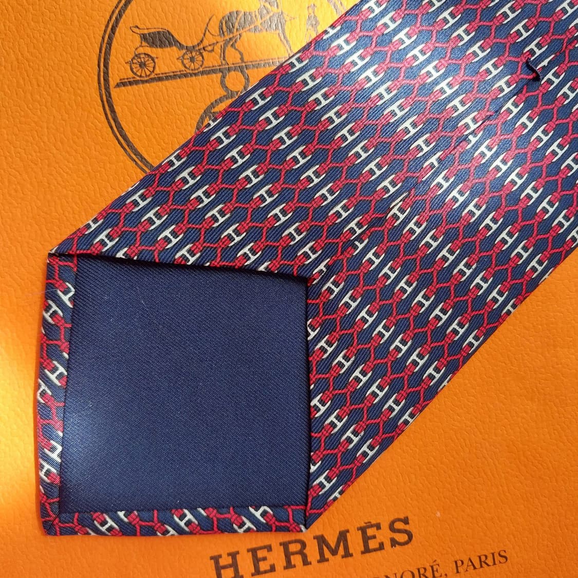 에르메스 실크 네이비 H 패턴 넥타이 8.2cm S~A+등급 K2549 상품이미지8
