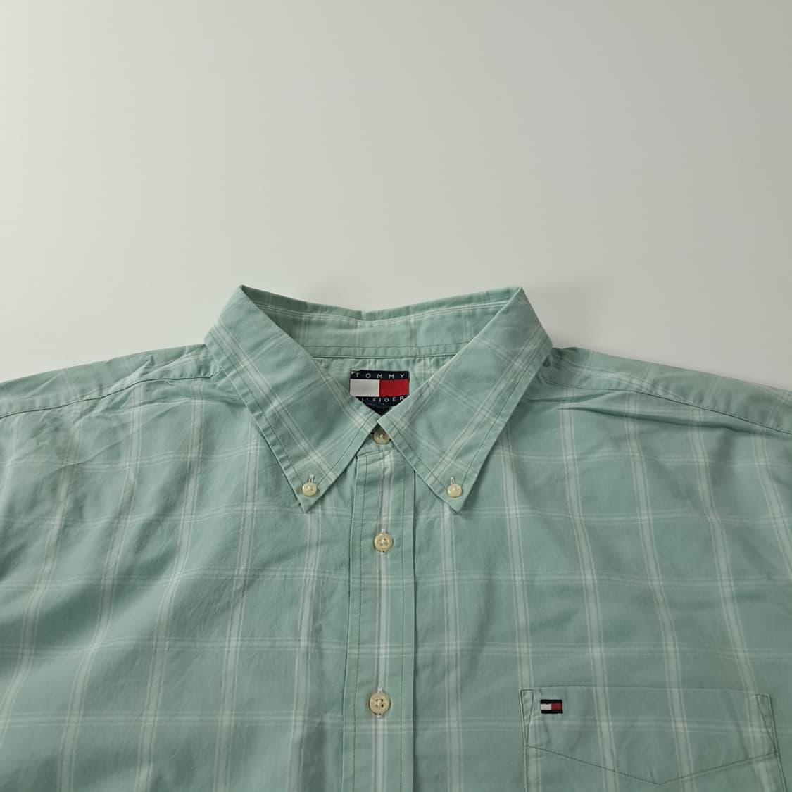 CK924 2XL 타미힐피거 90s 민트 윈도우페인 체크 반팔 셔츠 남 상품이미지2