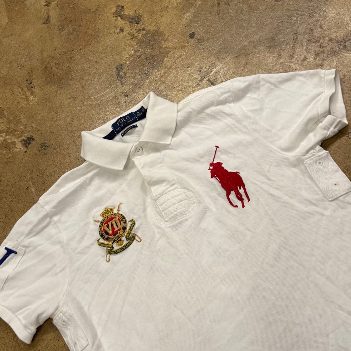 폴로 랄프로렌 화이트 레드 흰빨 빅포니 카라 반팔 티 상품이미지1