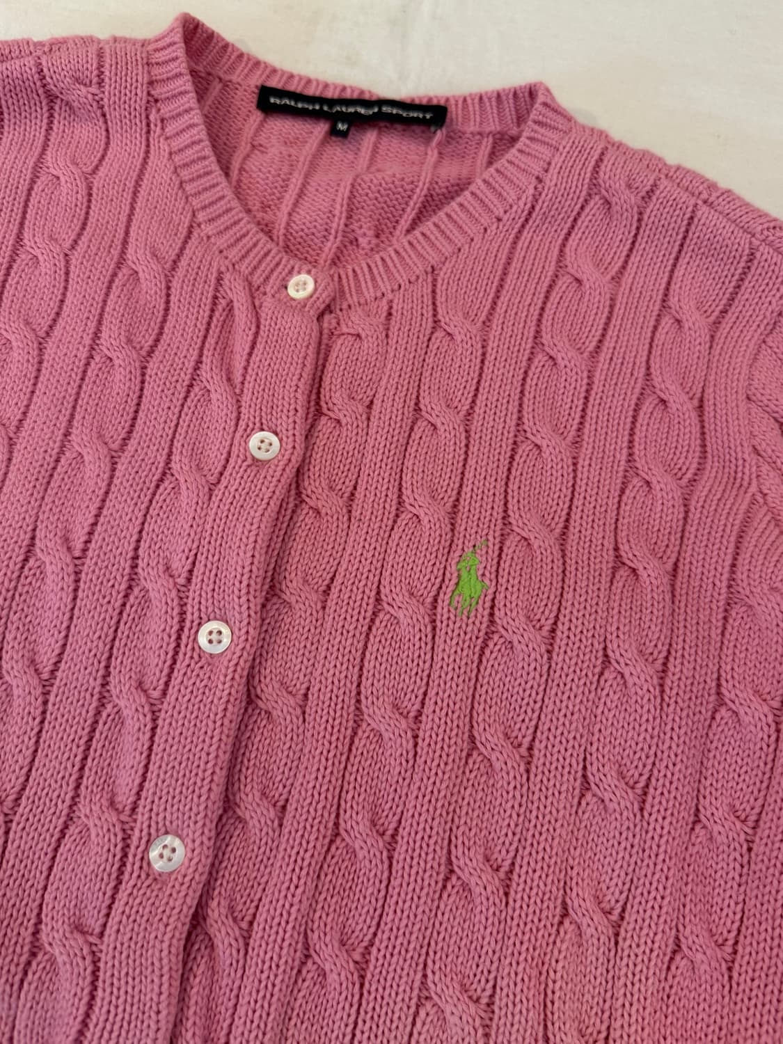 딸기우유맛 폴로 꽈배기 케이블 니트 가디건베이비 핑크 상품이미지2