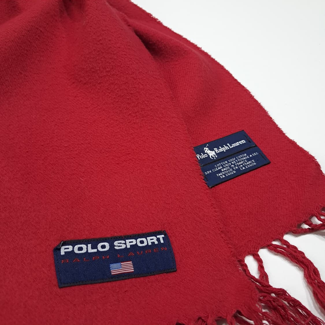 MX615 폴로 90s 프랑스판 코튼 성조기패치 레드 머플러 목도리 상품이미지4