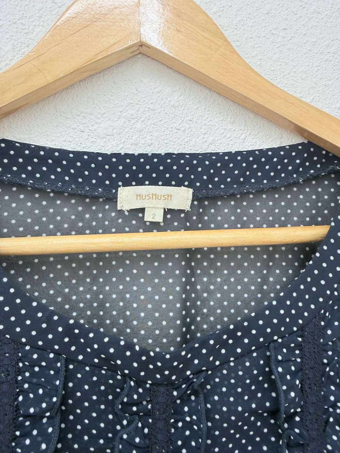 빈티지 Hushush 네이비 도트 시스루 프릴 블라우스 상품이미지4