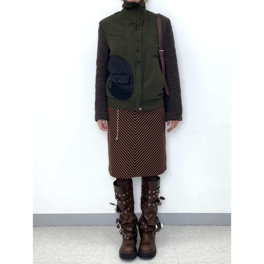 빈티지 카키 하이넥 울 자켓 상품이미지4