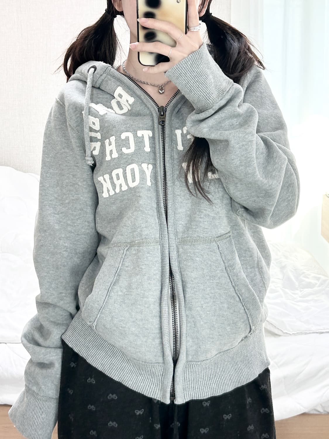 아베크롬비 빅로고 그레이 헤비스웻 후드집업 상품이미지1