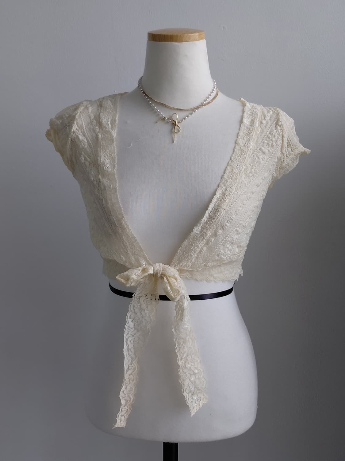 [일본빈티지] 아이보리 레이스 매듭 볼레로 가디건 상품이미지1