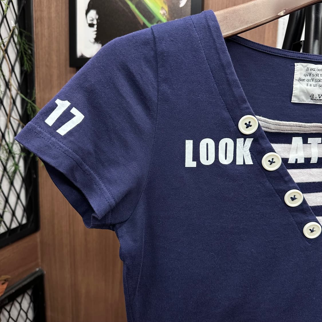 Navy Button Detail Baby Fit Crop Top 상품이미지4