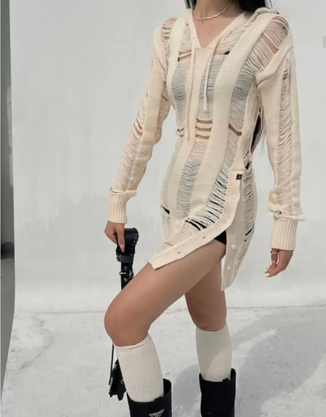 비엔프롬 니트 후드 원피스 상품이미지2