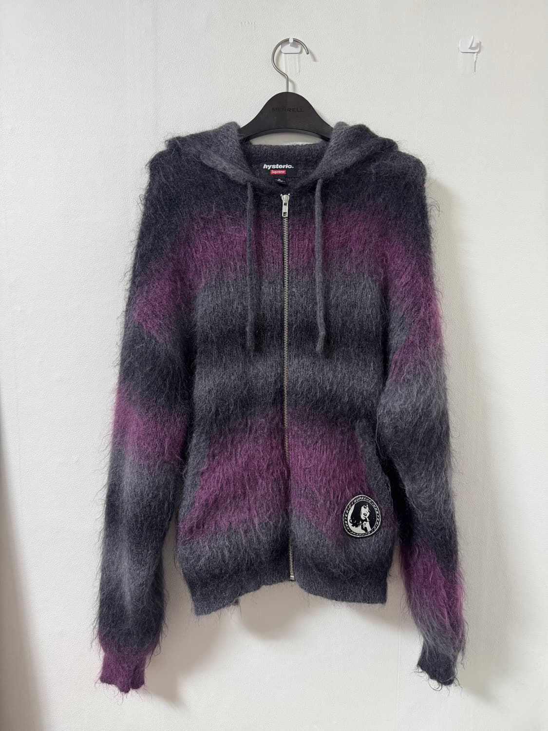 슈프림 x 히스테릭 글래머 모헤어 집업 후드 스웨터 블랙  상품이미지2