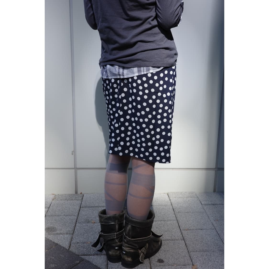빈티지 네이비 도트 미디 스커트 상품이미지4