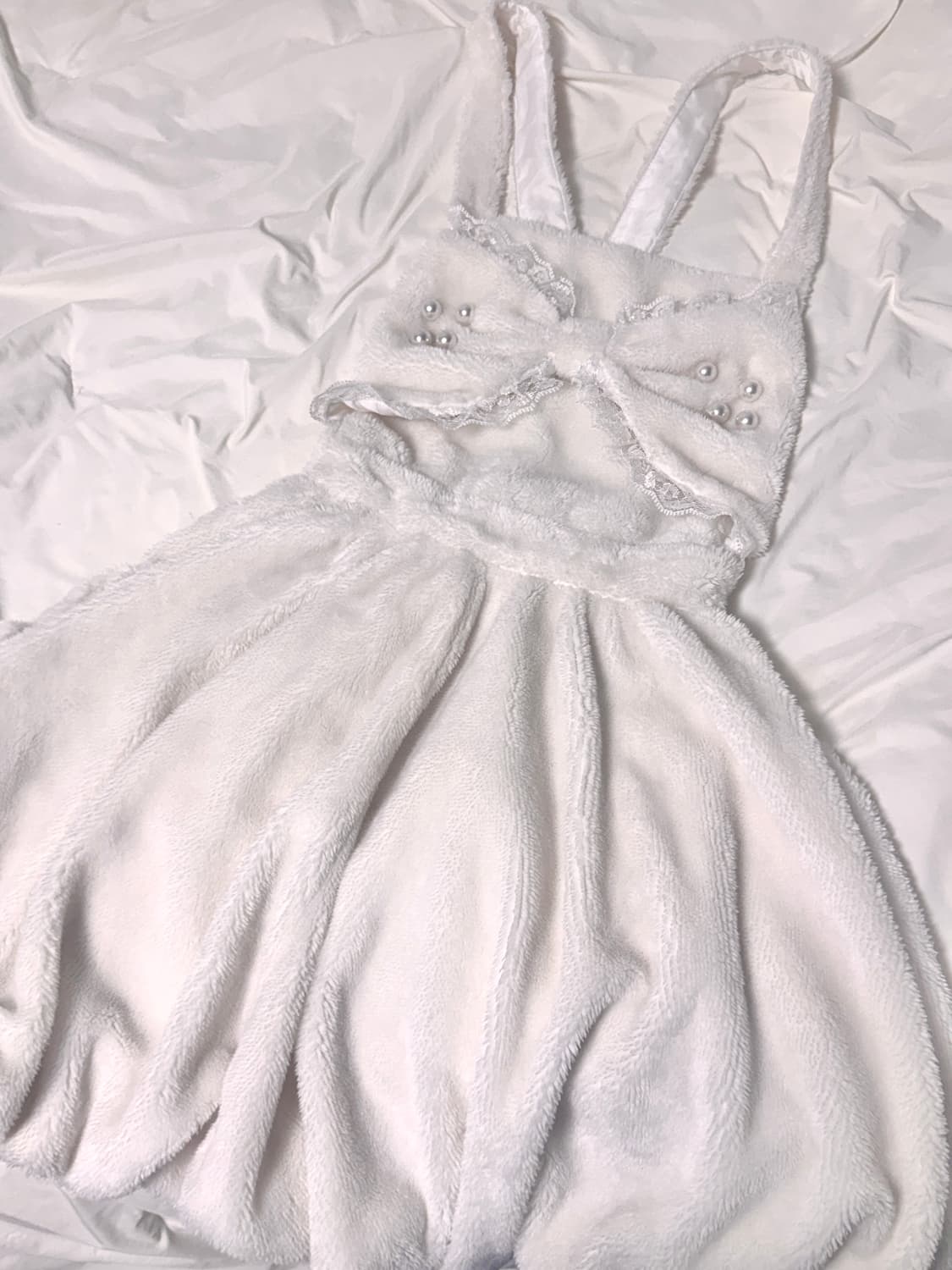 앙크루즈 리본 진주 퍼 원피스 상품이미지1