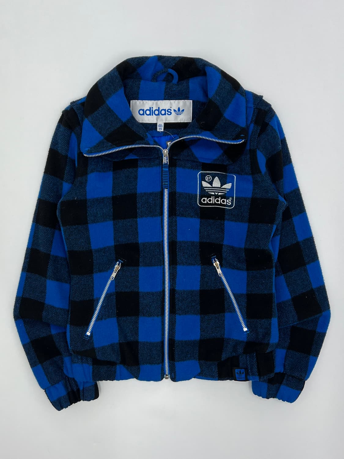 아디다스 로고 자수 모직 체크 집업 자켓 상품이미지1
