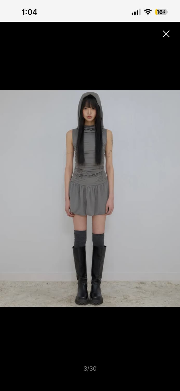 플레어업 Hooded High Neck Dress 그레이 팔아요 상품이미지2