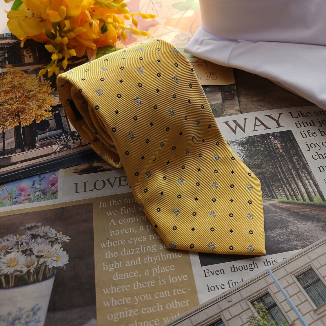 빈폴 실크 옐로우 패턴 넥타이 8.4cm A+등급 A18653
 상품이미지1