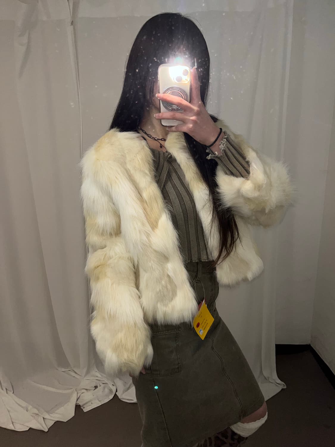 라떼갸루st 아이보리 믹스 컬러 에코퍼 자켓 상품이미지2