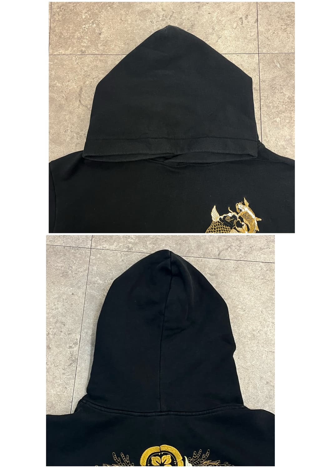 빈티지 잉어 자수 후드티 블랙 3XL #csz2384 상품이미지4