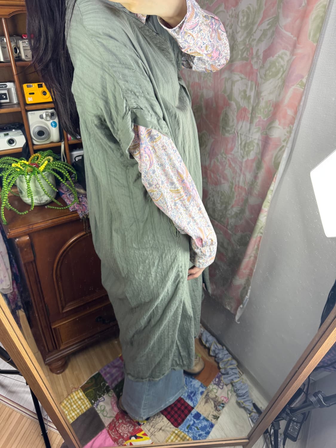 파스텔 카키 셔츠 롱 원피스 상품이미지3