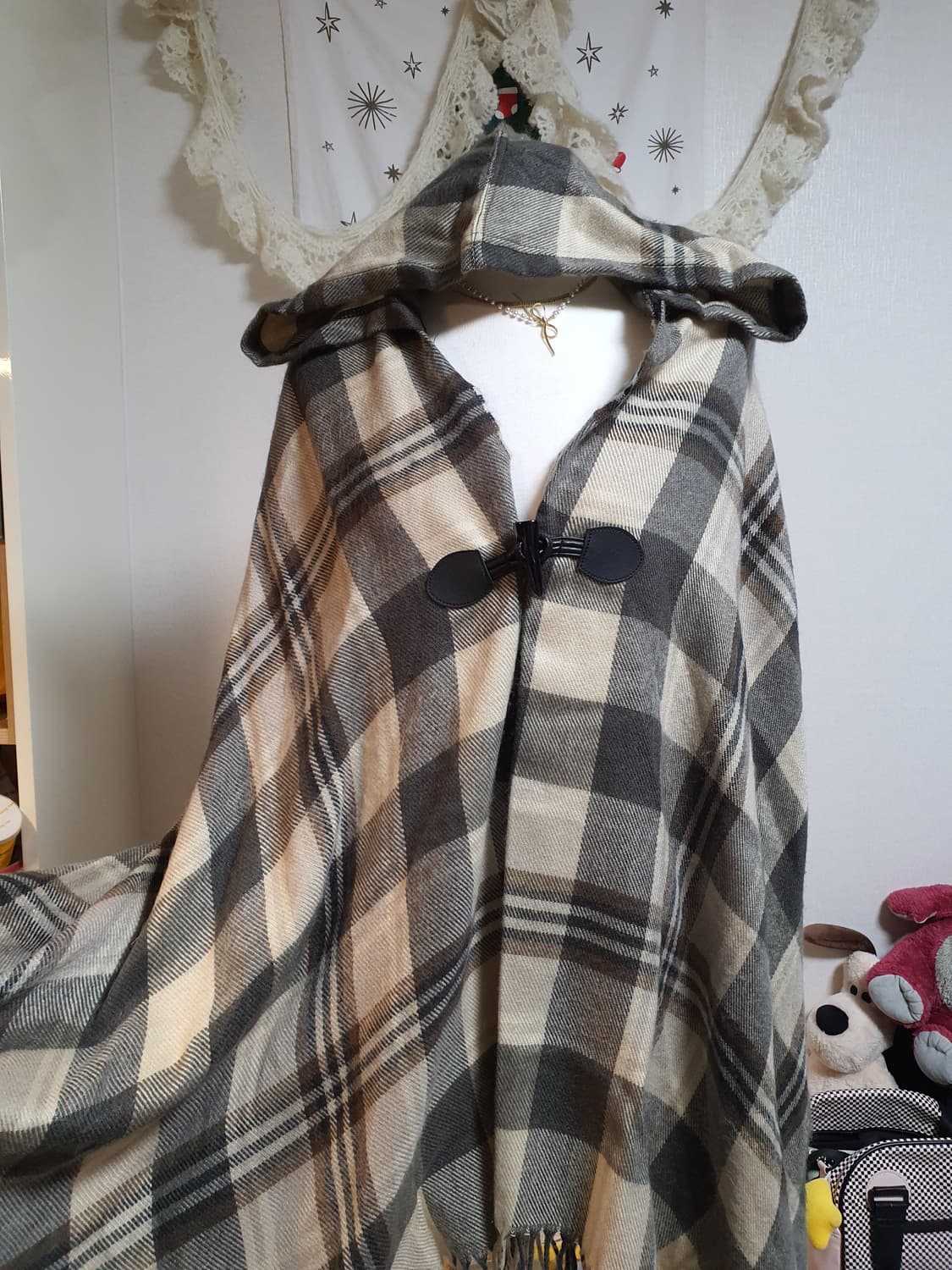[모리걸] 체크 후드 망토 케이프 상품이미지1
